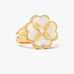 $128 kate spade Heritage Bloom Goldtone & Mother-Of-Pearl Signet Ring‎ size 8